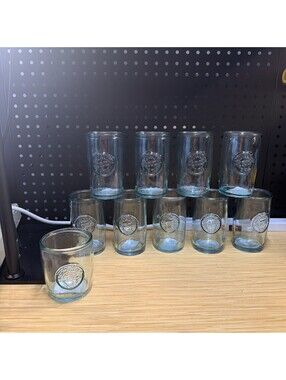 *San Miguel Glass Set Authentic 10 Recycled Clear 16 oz Tumblers 4.5” Green 3.5”